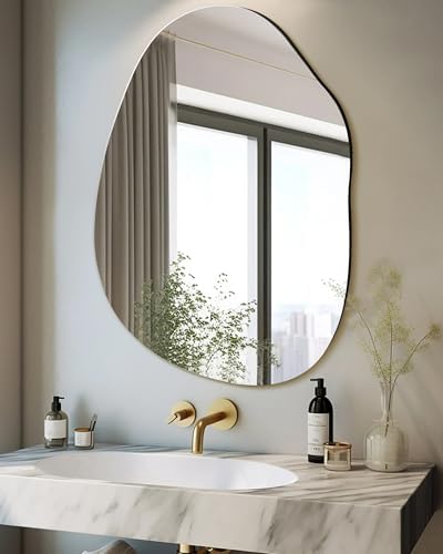 Irregular Frameless Bathroom Mirror, 24 x 36 Inch Asymmetrical Wall Mirror - Image 4