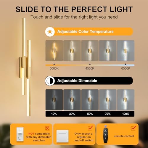 Benkut Modern LED Wall Sconce Gold Remote Wall Light Fixtures - Image 2