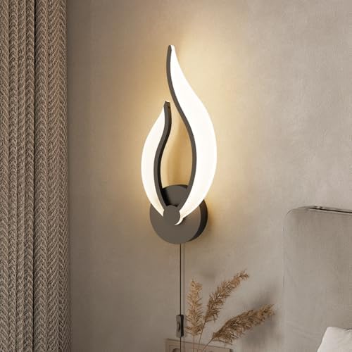 Modern LED Wall Lamps for Bedrooms Set of 2 Black Plug in Wall Light Fixtures - Image 2