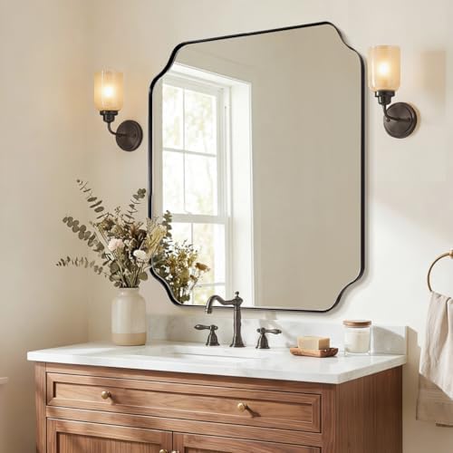 ANDY STAR 30x30 Inch Square Mirror, Matte Black Vanity Mirror, Modern Scalloped - Image 3