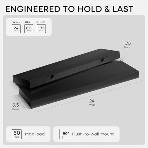 Homeforia 24 Inch Floating Shelves, High-End Solid Pine Wood - Image 2