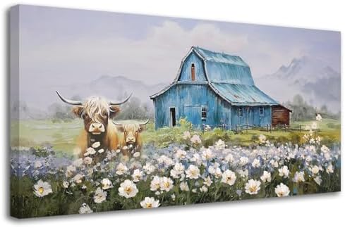 Anolyfi Farmhouse Highland Cow Canvas Wall Art - Image 2