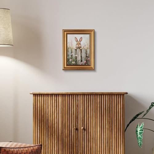 KBKART Gold Framed Bunny Wall Art, Rabbit and Wildflowers Painting 8x10Inch - Image 2