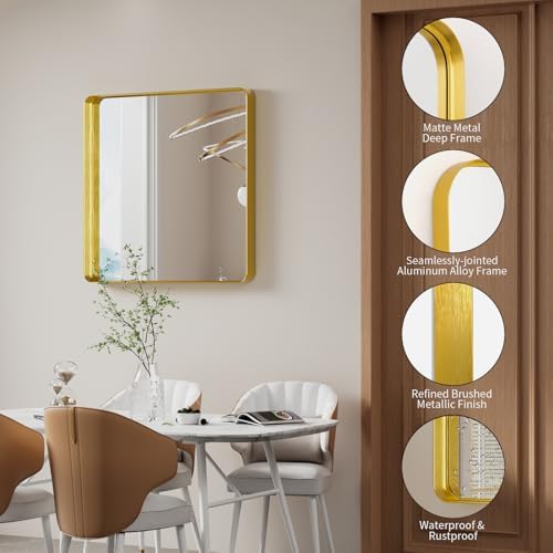 Koonmi Gold Bathroom Mirror, 29x29 Shatterproof Wall Vanity Mirror - Image 4