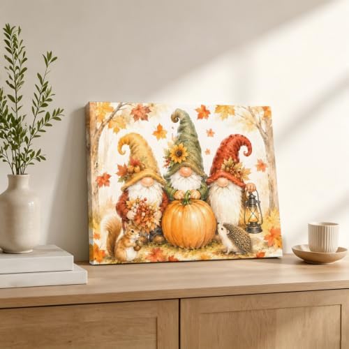 Thanksgiving Gnomes Canvas Wall Art, Made in USA, Fall Pumpkin Squirrel Maple - Image 2