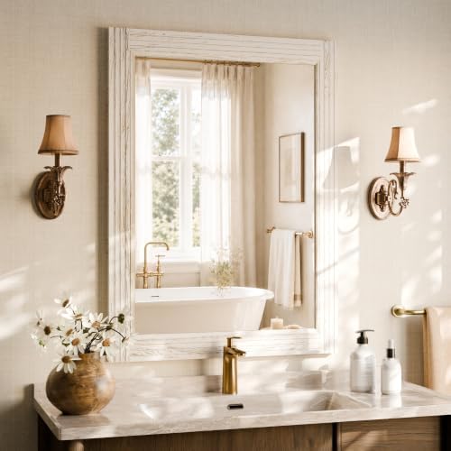 Rectangular Wall Mirror 30" x 40", Solid Wood Frame Bathroom Mirror - Image 2