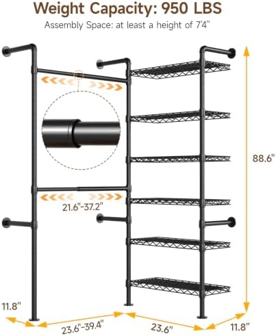 ONBRILL L2 Wall Mounted Closet System, Industrial Pipe Clothing Rack - Image 2