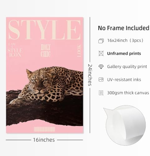 Pink Cheetah Wall Decor Art Leopard Pictures Aesthetic Room Poster Prints - Image 2