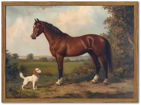 Framed Vintage Wall Art, Rustic Horse and Dog Pictures Wall Decor, Farmhouse by Unknown