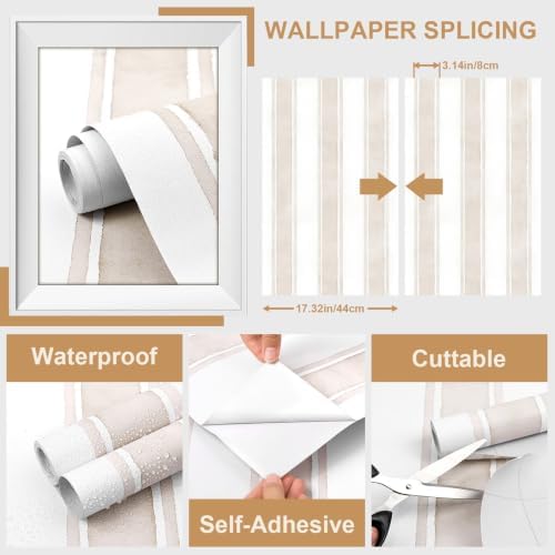 17.3" x 120" Watercolor Neutral Striped Peel and Stick Wallpaper - Image 2