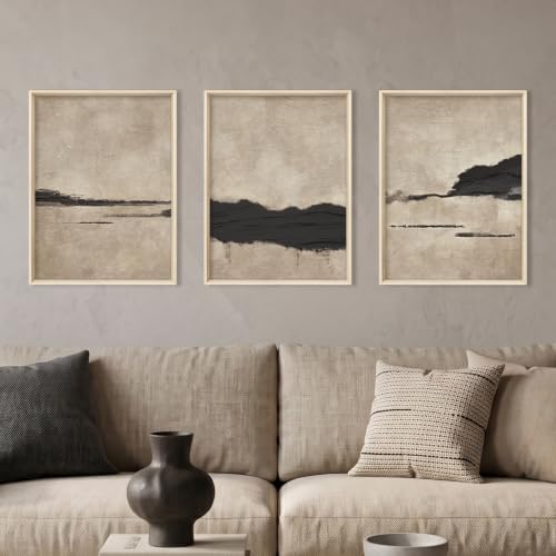 Aryroi Black and Tan Abstract Neutral Framed Canvas Wall Art Set, Dark Brown - Image 2
