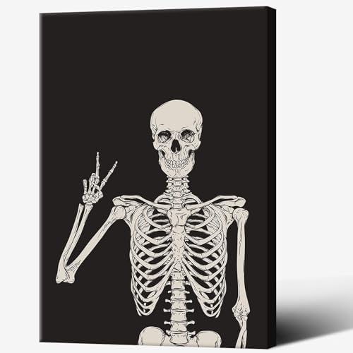 Funny Black Skeleton Canvas Wall Art Spooky Decor Halloween Poster High Hand by Unknown