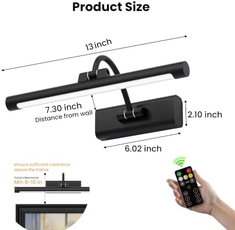 Battery Operated Picture Light, Remote Control Dimmable 3 Color Temps 350LM - Image 5