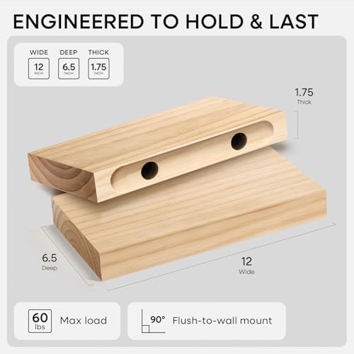 Homeforia 12 Inch Floating Shelves, High-End Solid Pine Wood - Image 2