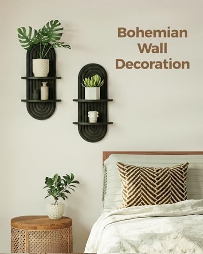 Bamworld Boho Wall Decor Plant Wall Shelf Wood Plant Holder Walnut 2PCS - Image 3