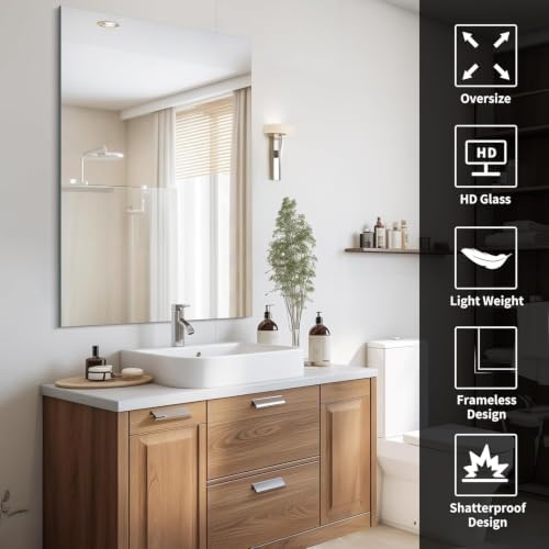CILIBER Frameless Mirror, 30x48 Inch Rectangle Vanity Mirror - Image 3
