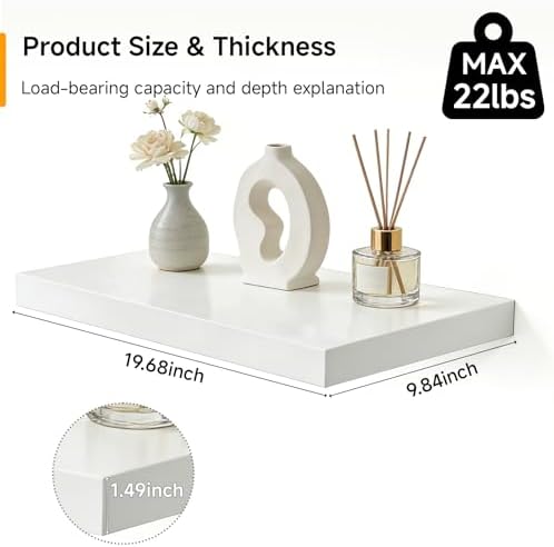 20in White Floating Shelves for Wall, Home Decor - Image 3