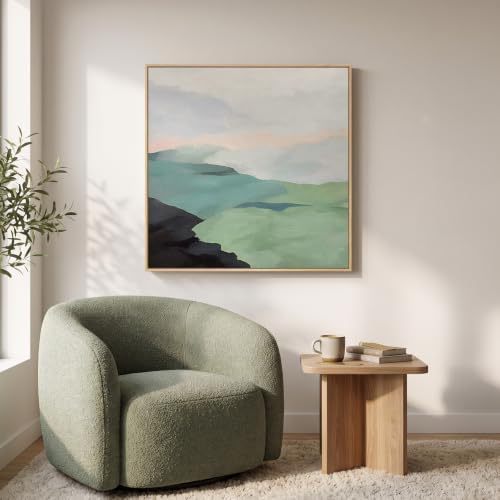 Large Framed Modern Neutral Green Abstract Landscape Wall Art, 30x30 In - Image 3