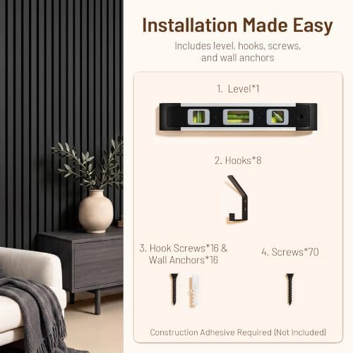 Amsleekey 4-Pack 108″x11″ Acoustic Wood Slat Wall Panels, 8 Hooks - Image 4