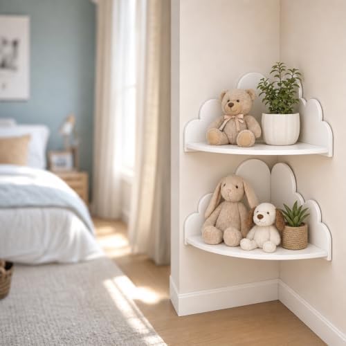 White Cloud Floating Corner Shelves Set of 2, Corner Shelves Wall Mounted - Image 5