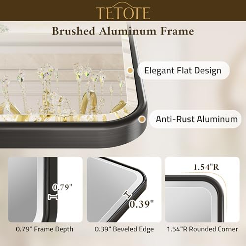 TETOTE Black Mirrors for Wall 48 x 30 Beveled Edge Tempered Glass, Rounded - Image 3