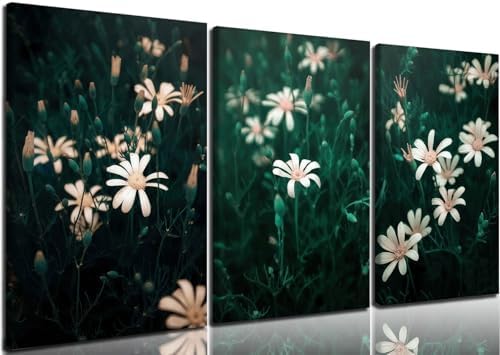 CHTEXA Dark Green Daisy Canvas Wall Art, 3 Piece Gallery Wrapped Set by Unknown