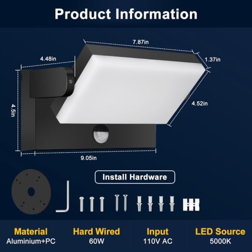 60W Motion Sensor Outdoor Wall Lights 360° Rotatable LED Panel 5000K - Image 5