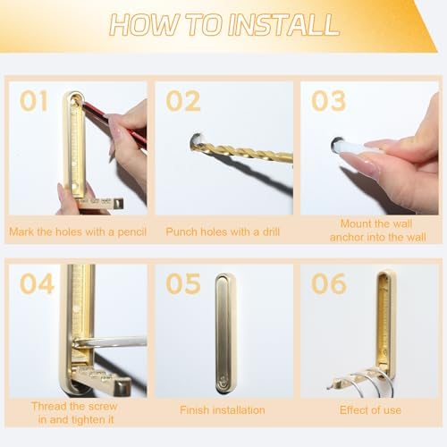 4.33 in Extended Folding Coat Hooks, 2 Pack Gold Wall Hooks, Zinc Alloy - Image 5