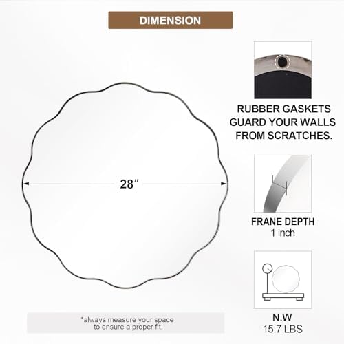 ANDY STAR Chrome Round Wall Mirror 28 inch, Polished Metal Frame Circle - Image 2
