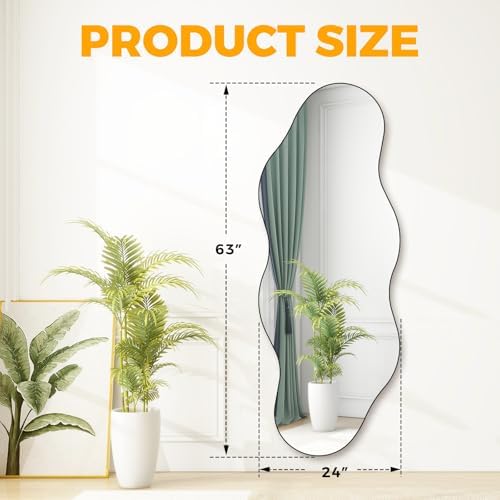 QDSSDECO 63" x 24" Full Length Mirror Irregular Wavy Mirror - Image 2