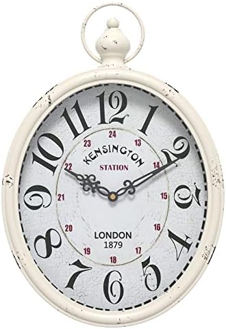 Menterry Large Oval Retro Wall Clock, Rustic Vintage Style, Antique White by Menterry