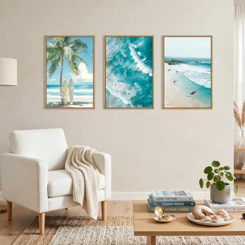 IARTTOP Large Tropical Beach Surfing Framed Wall Art 16x24 Inch Blue Summer - Image 5