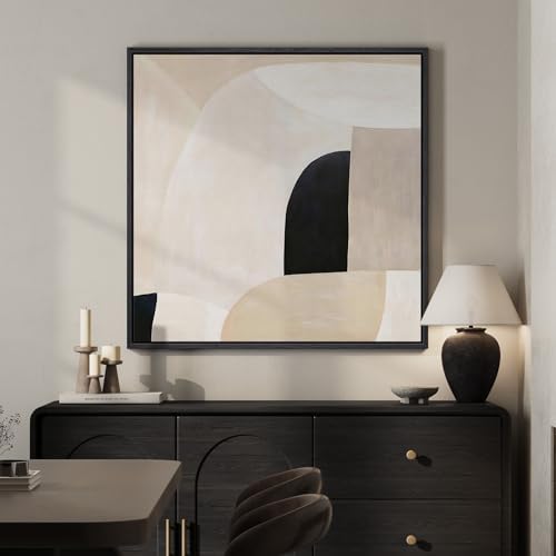 Framed Square Neutral Minimalist Abstract Wall Art - Image 2