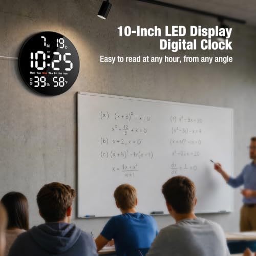 10 Inch Large Digital Wall Clock, LED Round Electric Clocks - Image 2