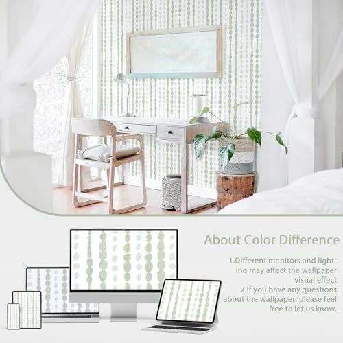 Naphite Sage Green and White Wallpaper Stripe Dot Contact Paper197’’17.3’’ - Image 3