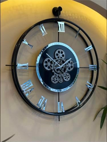 Large Moving Gear Wall Clock – Luxury Metal Ring Roman Numeral Silent - Image 4