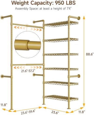 ONBRILL L2 Wall Mounted Closet System, Industrial Pipe Clothing Rack - Image 2