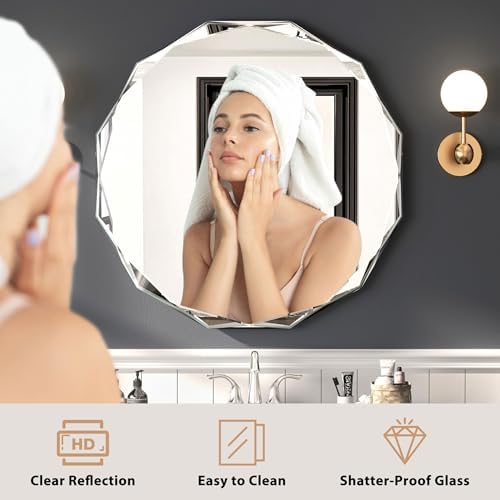 24x24 Inch Bathroom Mirrors for Over Sink, Round Frameless Mirrors for Wall - Image 4