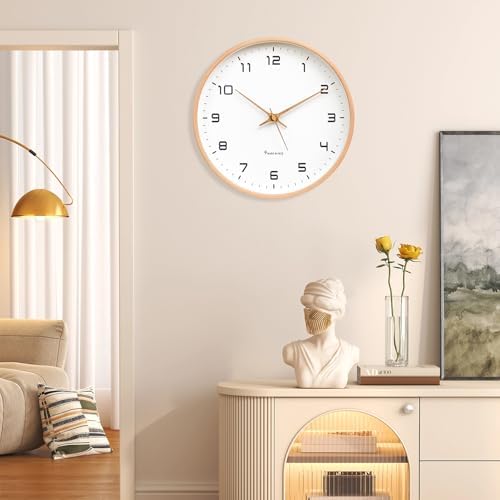 Ergocar Wall Clock, Modern Silent No Ticking Round Wooden Wall Clock Battery - Image 2