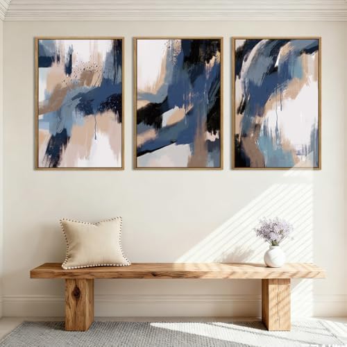 Extra Large Blue Neutral Wall Art Decor Modern Abstract Wall Painting Framed - Image 4