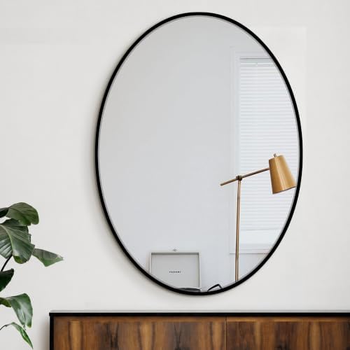 Delma 32x24 Black Oval Bathroom Mirror - Image 6