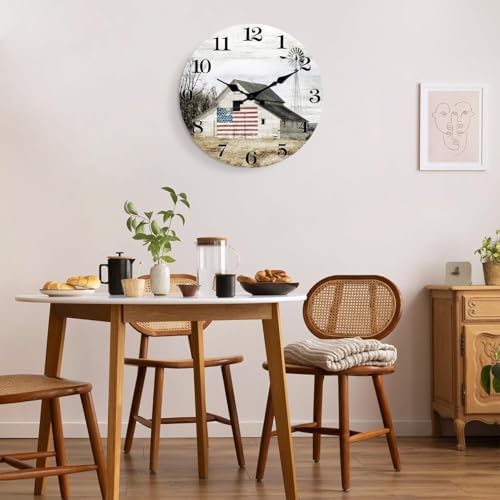 XFM Farmhouse Wall Clocks Battery Operated 12 Inch Silent Rustic Barn - Image 2