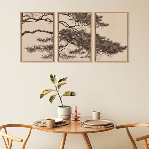 LHIUEM Large Vintage Pine Tree Branch Framed Canvas Wall Art, Sketch Botanical - Image 2