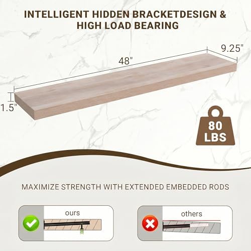 Acovy 48 Inch Floating Shelves, 3D Textured Wood Grain, Wooden Shelves - Image 3