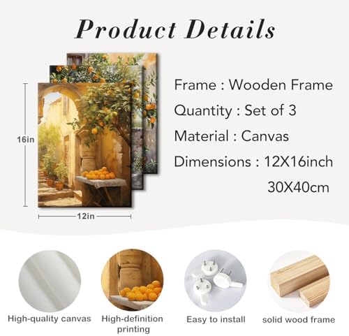 RZIGERNO 3 Pcs Lemon Tree Canvas Wall Art Mediterranean Courtyard Lemon - Image 6