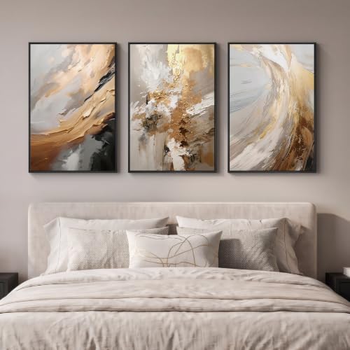 Large Framed Neutral Luxury Abstract Wall Art, 3 Piece Set, Each 20x30 In - Image 3