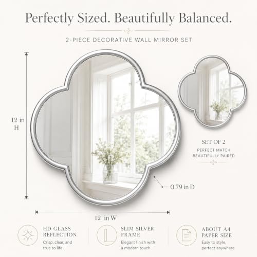 Glass Clover Mirror Set of 2, Non-Distortion Wall Decor Mirrors - Image 2