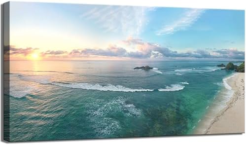 Coastal Sunset Ocean Canvas Wall Art Large Panoramic Beach Seaview Decor by Rijkwrdwallart