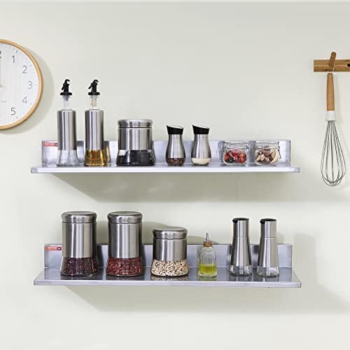 VEVOR 8.6" x 30" -2 Pack Stainless Steel Shelf, Wall Mounted Floating Shelving - Image 2