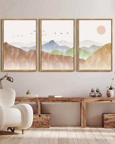 KUVIOKE Landscape Mountain Range Wall Art 24x 36in Large Set Watercolor Ink - Image 3